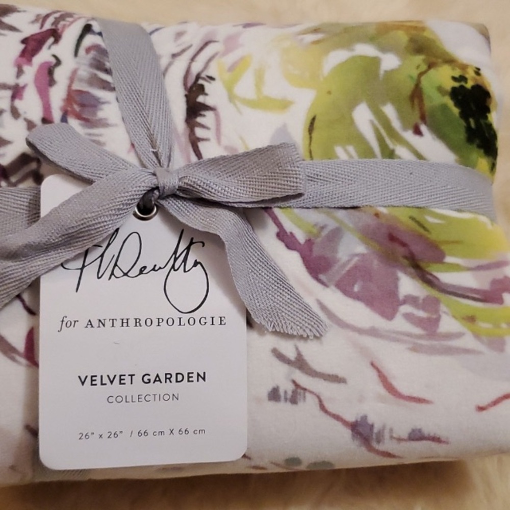2 Anthropologie Floral Velvet Euro Pillow Sham Set of 2; 26”x26” - Picture 10 of 12